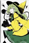  green_hair hat heart komeiji_koishi long_hair ribbon sabiirodoramu skirt solo symbol-shaped_pupils third_eye tongue touhou 