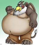  bigwolf_artist bird clothing fat feline gryphon hybrid lion male mammal morbidly_obese obese overweight pants solo unknown_artist 