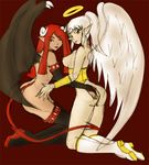  angel angel_beth boots bracers breasts butt demon elf_ears female gloves hair halo horns ibrianna lesbian looking_at_viewer nipples red_hair white_hair wings xexus 
