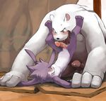  ball_licking balls bear blush canine chubby couple dog forced gay grey_eyes held_down hindpaw licking male nude on_back penis polar_bear precum size_difference tongue unknown_artist vu06 