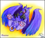  balls beak feral gryphon hindpaw huntergryphon licking licking_lips lying male on_back paws penis purple_body red_eyes sheath solo tongue unknown_artist wings 