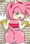  amy_rose cum female from_behind gloves hedgehog looking_at_viewer mobian mobius_unleashed nude pink pussy sega solo sonic_(series) wall 