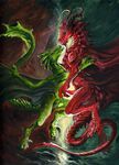  alectorfencer collaboration dragon feral gay green green_scales horn horns male penis red red_scales rukis scalie wings 