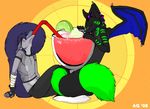  couple crome dragon drink fishnet goggles hyena male preyfar scalie straw unknown_artist wings 