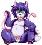  balls canine chubby cub cute fat fox fur gazpachio gazpacho gazpacho_(artist) green_eyes hair male mammal multiple_tails overweight penis plain_background purple purple_body purple_fur purple_hair solo tentacles white_background wolf young 