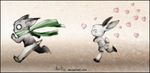  &hearts; ^_^ anthro cat chase chasing couple deviantart doki duo eyes_closed feline female fur green grey grey_fur lagomorph love male mammal nabi neofox o_o pink rabbit running scared scarf skirt smile there_she_is wallpaper white_eyes 