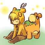  androgynous blonde_hair blush_stickers bug butterfly closed_eyes gen_3_pokemon hitec hood hoodie insect moemon numel personification pokemon pokemon_(creature) sitting sleeping 