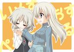  black_eyes blush closed_eyes eila_ilmatar_juutilainen isa_(ni-iro) licking long_hair military military_uniform multiple_girls necktie sanya_v_litvyak short_hair silver_hair strike_witches uniform white_hair world_witches_series 