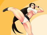  black_hair boots breasts brown_eyes erect_nipples female final_fantasy final_fantasy_vii huge_breasts istaristaristar kick kicking long_hair miniskirt panties pantyshot skirt solo suspenders tank_top tanktop tifa_lockhart underboob underwear upskirt very_long_hair white_panties wristband 