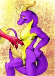  anthro balls bananadick dragon duo erection foot_job horn horns male paws penis purple_body purple_dragon red_dragon scalie spyro spyro_the_dragon video_games yellow_eyes yellow_penis 