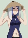  blue_hair chloeeh hat konan naruto navel navel_piercing piercing rice_hat 