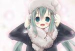  :d blush fur_hat hat hatsune_miku headphones long_hair open_mouth shiro_(octet) smile solo vocaloid 