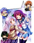  3boys angel_beats! blazer chibi green_eyes hat highres hinata_(angel_beats!) jacket multiple_boys multiple_girls nami_z naoi_ayato one_eye_closed otonashi_(angel_beats!) purple_hair school_uniform serafuku short_hair silver_hair tenshi_(angel_beats!) thighhighs v yellow_eyes yuri_(angel_beats!) 