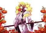  bad_id bad_pixiv_id belt blonde_hair flower hair_over_one_eye lily_(flower) long_sword male_focus mita original solo tiger_lily 