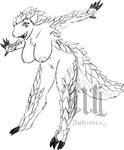  big_breasts black_and_white breasts claws cute female illuminatii looking_at_viewer monochrome nipples nude open_mouth pangolin pubic_tuft raima scales standing tail watermark 