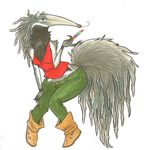  black_eyes boots candy dreadlocks female fur grey grey_fur jeans long_tongue looking_at_viewer plain_background solo tomhoshino tongue white_background 