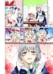  &gt;_&lt; blue_eyes blue_hair blush bow braid closed_eyes comic error hair_bow hat highres izayoi_sakuya md5_mismatch multiple_girls ogawa_maiko red_eyes remilia_scarlet shaved_ice short_hair silver_hair touhou translation_request wings 