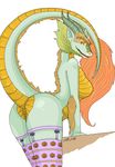  breasts butt chinese_dragon dragon eastern female horn horns legwear lizard looking_back looking_over_shoulder nude pumpkin pumpkins pussy reptile scalie solo stockings unknown_artist 