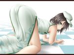  all_fours anchor ass bad_id bad_pixiv_id black_hair brown_hair china_dress chinese_clothes dolphin dress green_eyes hat mochi.f murasa_minamitsu sailor sailor_hat solo top-down_bottom-up touhou 