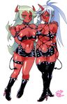  breasts cleavage demon_girl glasses highres horns kneesocks_(character) kneesocks_(psg) large_breasts panty_&amp;_stocking_with_garterbelt red_skin scanty scanty_(psg) tail 
