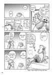  bed blush canine comic dialog dialogue dog greyscale hard_translated male mammal monochrome overweight text translated wantaro 