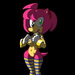  amy_rose checkered female gloves is_(artist) oekaki shirt solo sonic_(series) stockings tail tongue 