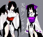  alternate_costume black_hair breasts hat hata-tan himekaidou_hatate japanese_clothes kourindou_tengu_costume large_breasts long_hair multiple_girls pelvic_curtain purple_eyes red_eyes rui_(hershe) shameimaru_aya short_hair tengu tokin_hat touhou twintails 