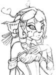  arm_wraps braids cuffs dryad face_markings female finger_gloves line_art looking_at_viewer monochrome solo winrarh 