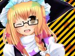  bad_id bad_pixiv_id bespectacled blonde_hair bow braid glasses hair_bow hat kirisame_marisa long_hair nnyara one_eye_closed open_mouth solo star touhou witch_hat yellow_eyes 