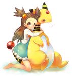  blush brown_eyes brown_hair duo female feral gasupatyo hair human jasmine jasmine_(pokemon) kuo long_hair looking_at_viewer mammal nintendo plain_background pok&#233;mon pok&eacute;mon size_difference tail video_games white_background 