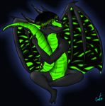  black dragon green green_belly green_markings hug kalvin_the_tail markings peanertgallery renard_shadowscale tail unknown_artist 