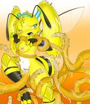  antennae bee blue_eyes blush breasts cum female headband insect jackbunny nipples open_mouth penetration pigtails rape stripes tears tentacles the_overwasp wings 