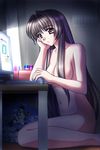  1girl brown_hair censored computer convenient_censoring game_cg indoors internet jii_tousaku kobayakawa_saeko long_hair lowres nifoc nude solo 