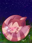  blush bubbles cute eyes_closed furret grass jiggly night open_mouth pink pointy_ears pok&eacute;mon shooting_star sleeping solo stars stripes tail 