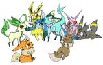  eevee eeveelution espeon flareon glaceon jolteon kyounoikenie leafeon nekogarasu nintendo plain_background pok&#233;mon pok&eacute;mon umbreon vaporeon video_games white_background 