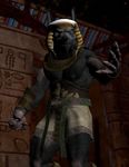  anubian_jackal anubis black black_fur canine deity egyptian fur jackal male mammal muscles pose solo unknown_artist 