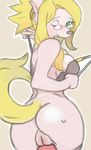  blonde_hair butt canine female glasses hair looking_at_viewer looking_back merveille_million pussy solatorobo solo wink 