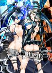  ass bikini_top black_rock_shooter black_rock_shooter_(character) blue_eyes breasts chain checkered choker dead_master glowing glowing_eyes green_eyes horns large_breasts multiple_girls navel scar small_breasts twintails weapon wings yokoyama_naoki 