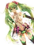  bad_id bad_pixiv_id bare_shoulders bridal_gauntlets dutch_angle green_eyes green_hair hatsune_miku hatsune_miku_(append) long_hair mitsu_yomogi navel necktie simple_background solo thighhighs twintails very_long_hair vocaloid vocaloid_append 