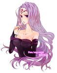  bare_shoulders dress fate/stay_night fate_(series) long_hair m_(okomelody) purple_eyes rider solo strapless strapless_dress 