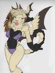  :p anthro arm_behind_head black black_fur bra breasts brown brown_hair cleavage clothed clothing crossgender cubi_(race) dmfa feline female fur grey_background hair heterochromia mammal panties plain_background pose solo spots standing tail tongue tongue_out underwear unknown_artist white_background wings 