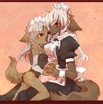  apron canine couple duo female gray_hair grey_hair hair holding lesbian maid maid_uniform mammal pipisan red_eyes sitting 