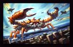  battleship buildings claws crab crab_battle giant giant_enemy_crab jet spikes unknown_artist 