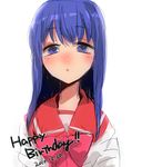  74_(teduka) blue_eyes blue_hair face happy_birthday kurusugawa_ayaka long_hair school_uniform serafuku solo to_heart 