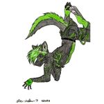  black canine chains fingerless_gloves green green_hair hazard looking_at_viewer male markings nemisis_frakture pawpads solo topless tripps wolf 