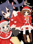  animal_ears bird black_hair blonde_hair blue_eyes bow brown_eyes brown_hair cat cat_ears chicken christmas crossover doruji fang ferret hirasawa_yui k-on! little_busters! long_hair lyrical_nanoha mahou_shoujo_lyrical_nanoha multiple_girls nakano_azusa natsu_(norari_kurari) noumi_kudryavka pink_bow santa_costume takamachi_nanoha thighhighs twintails yuuno_scrya 