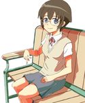  bad_id bad_pixiv_id bench brown_hair glasses grey_eyes highres kaika ore_no_imouto_ga_konna_ni_kawaii_wake_ga_nai pointing pointing_down school_uniform short_hair sitting solo tamura_manami 