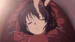  1girl animated animated_gif bed brown_hair cheek_pinching frown hospital_bed kyon lowres pinching short_hair sleeping sleeping_bag spoilers suzumiya_haruhi suzumiya_haruhi_no_shoushitsu suzumiya_haruhi_no_yuuutsu waking_up 