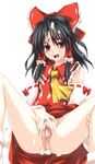  after_sex censored cum cum_in_pussy cum_on_clothes cum_on_hair empty_eyes hakurei_reimu highres long_legs mosaic_censoring pubic_hair pussy silve solo spread_pussy touhou 