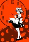  apron bad_id bad_pixiv_id clock highres izayoi_sakuya knife maid maid_headdress monochrome solo tanaka_ahiru touhou 